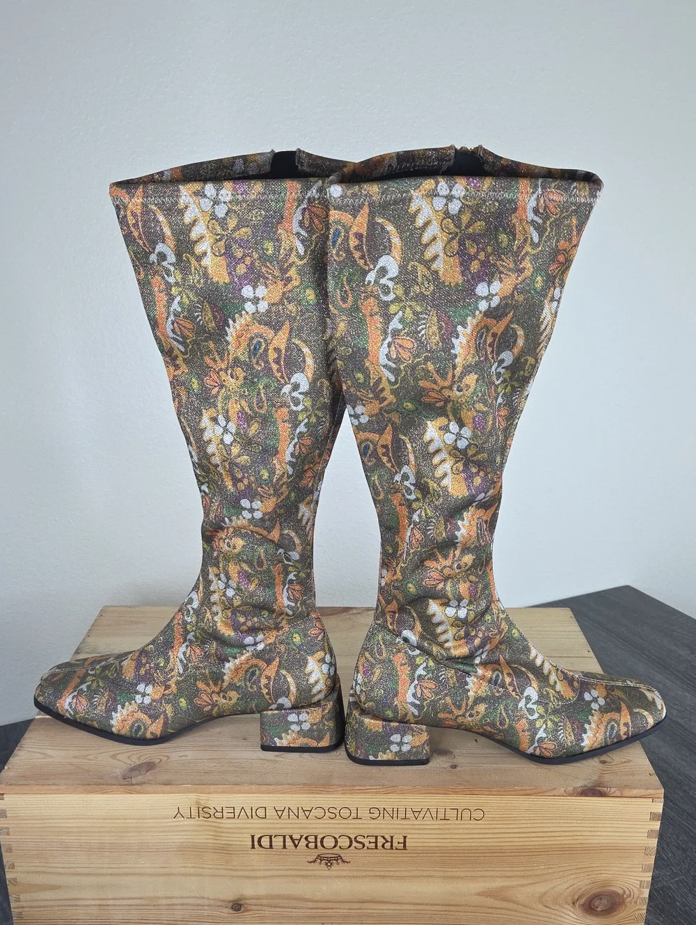 CHELSEA&VIOLET ZAYLA Floral Leaf Metallic Knee High Women's 7MBoot Multi-Color